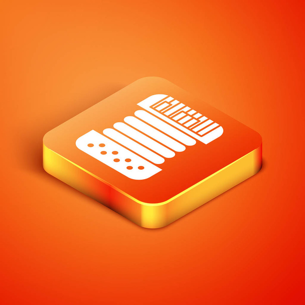 Isometrisch Muziekinstrument accordeon icoon geïsoleerd op oranje achtergrond. Klassiek bayan, harmonisch. Vector Illustratie - Vector, afbeelding