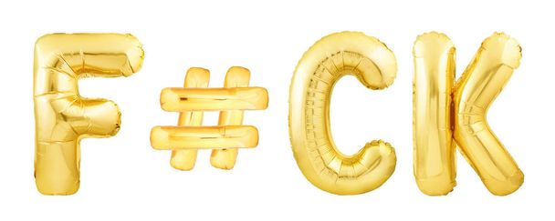 F-word made of golden inflatable balloon isolated on white background - 写真・画像