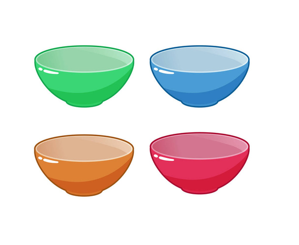 Set of empty bowls of different colors isolated on white background - Vector, Imagen