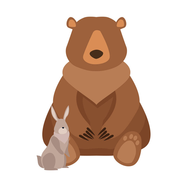 Cartoon wild bear and rabbit,flat design - Vector, Image