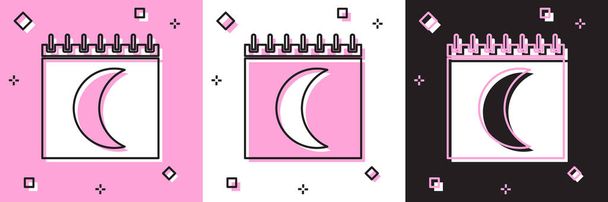 Definir ícone calendário fases da lua isolado em rosa e branco, fundo preto. Ilustração vetorial
 - Vetor, Imagem