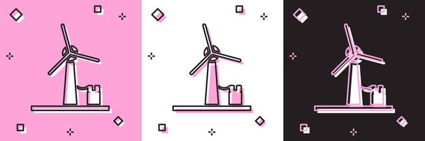 Встановити піктограму вітрової турбіни ізольовано на рожево-білому, чорному тлі. Знак генератора вітру. Вітряк для виробництва електроенергії. Векторна ілюстрація
 - Вектор, зображення