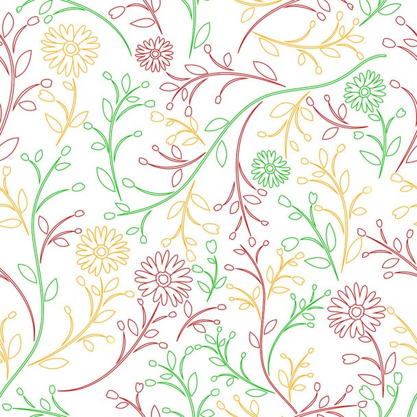 Nature seamless background with flowers and leaves - Vector, Image