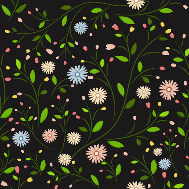 Природа бесшовный фон с цветами и листьями
 - Вектор,изображение
