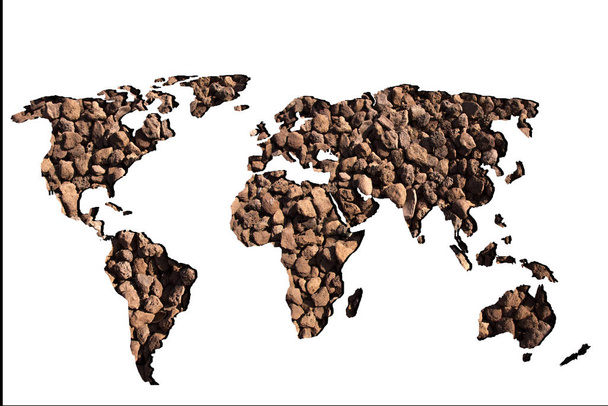 Mapa do mundo aproximadamente delineado withpebble fundo de rocha
 - Foto, Imagem
