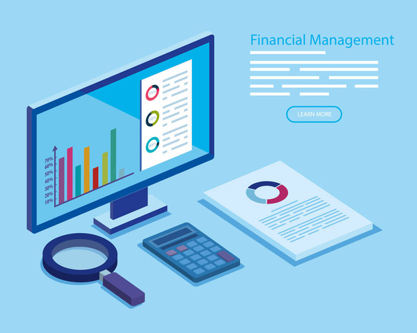 financial management with computer and icons - Vector, Image
