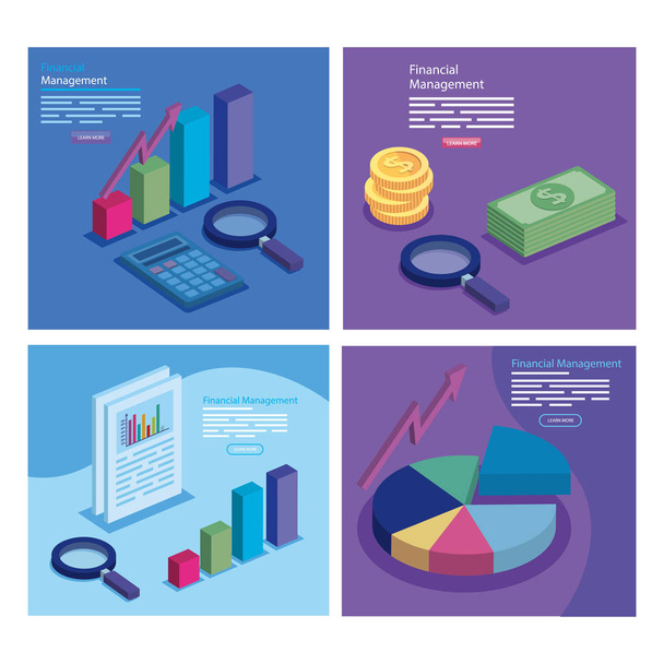 set poster of financial management with icons - Vector, Image