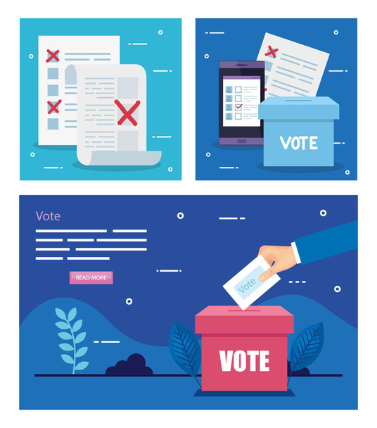 Wahlplakat mit Symbolen setzen - Vektor, Bild