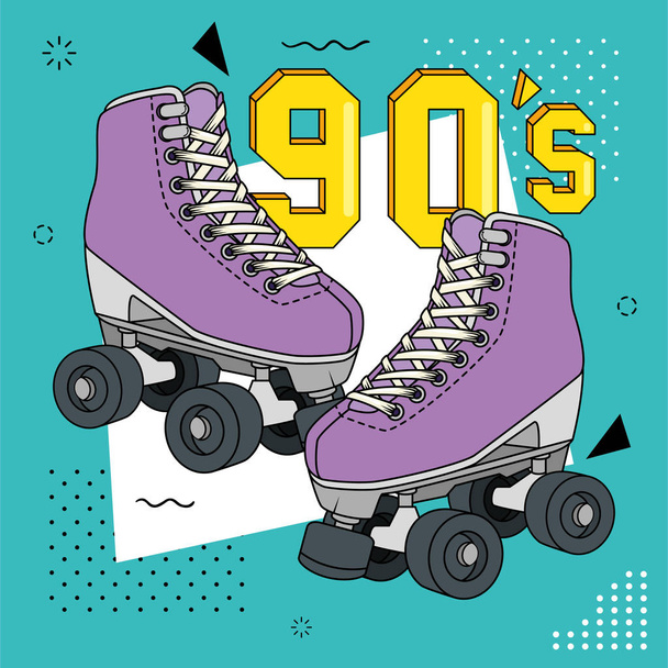 roller skates of nineties retro isolated icon - Vector, Image