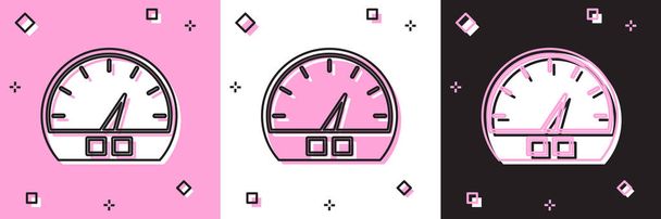 Impostare l'icona del tachimetro isolato su sfondo rosa e bianco, nero. Illustrazione vettoriale
 - Vettoriali, immagini
