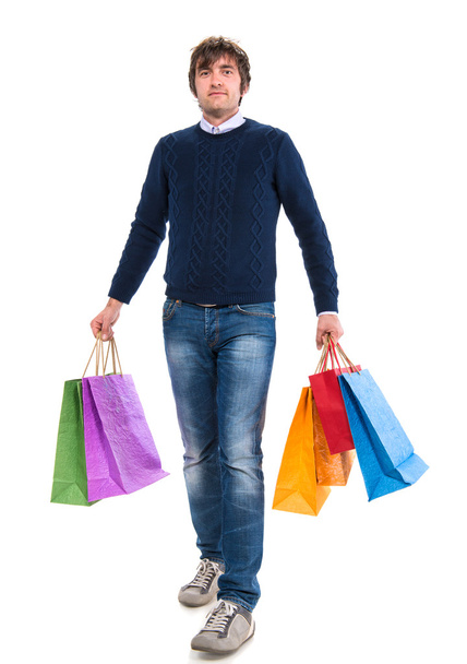 Handsome man with shopping bags - 写真・画像