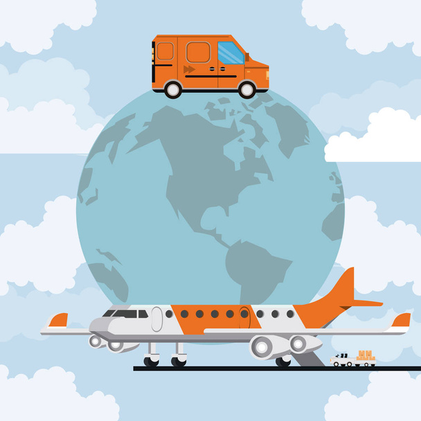transportation merchandise logistic cargo cartoon - Vector, Image
