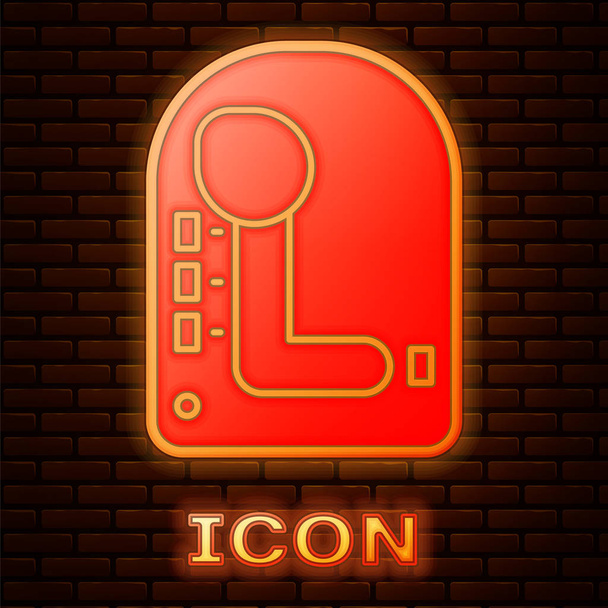 Glowing neon Gear shifter icon isolated on brick wall background. Transmission icon. Vector Illustration - Vector, Image