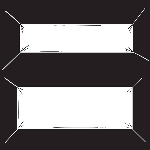 白い繊維のバナー。ブランク生地フラグハングキャンバス販売リボン水平テンプレート広告布ベクトルバナーセット手描きのドア漫画スタイルベクトル - ベクター画像