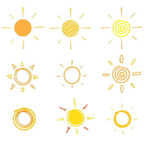 Vtipná ilustrace vektorových sluncí. S ručně kreslenou sadou izolovaných - Vektor, obrázek