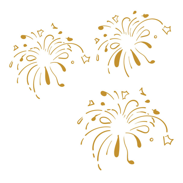 Fogos de artifício Golden Doodle Isolados no símbolo de fundo branco para celebração, Ícone do partido, Aniversário, Véspera de Ano Novo. estilo desenhado à mão
 - Vetor, Imagem