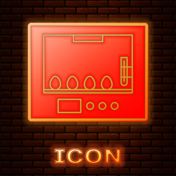Glowing neon Incubator for eggs icon isolated on brick wall background. Vector Illustration - Vector, Image