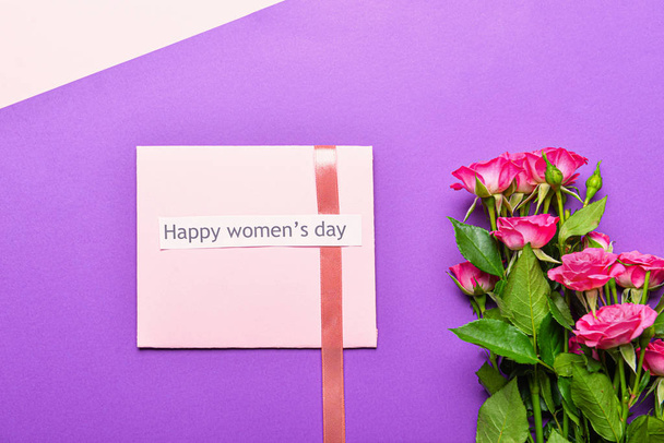 Composition for International Women's Day on color background - Photo, Image