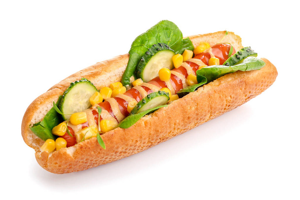 leckere Hot Dog auf weißem Hintergrund - Foto, Bild