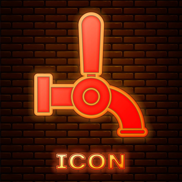 Glowing neon Beer tap icon isolated on brick wall background. Vector Illustration - Vector, Image