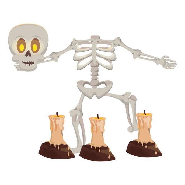 halloween skeleton bones character with candles - Vector, Image