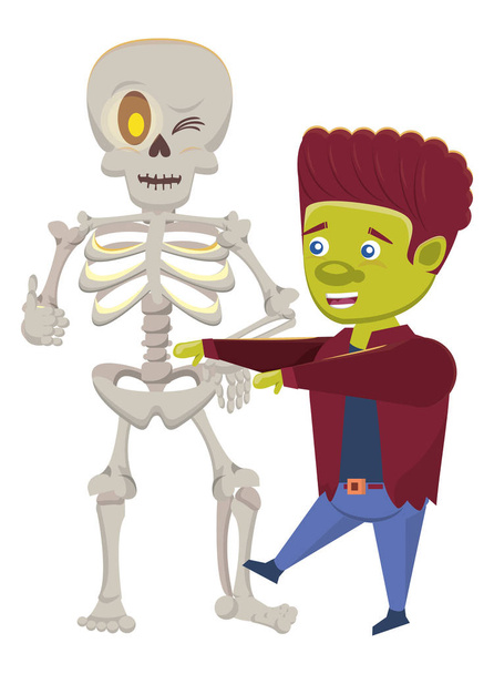 Halloween-Skelett und Frankenstein-Figuren - Vektor, Bild