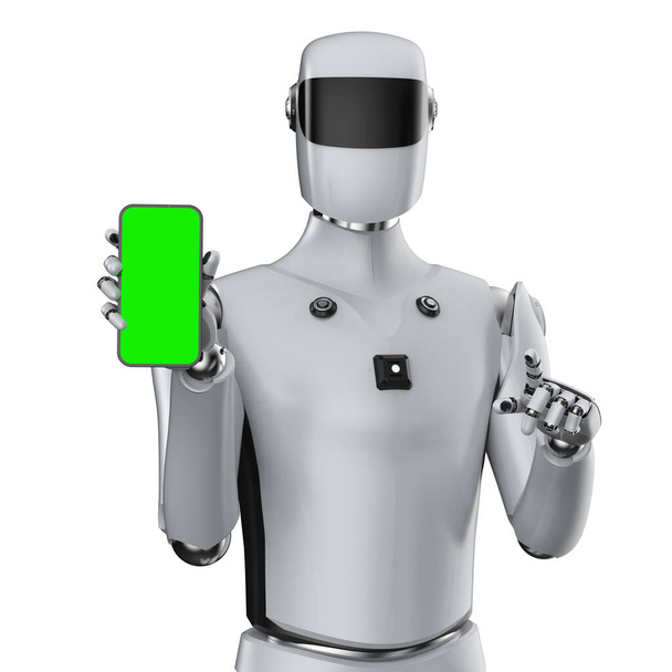 artificial intelligence cyborg or robot with blank screen mobile - Photo, Image