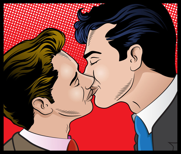 Pop Art Style Gay Men Kissing - Vector, Image