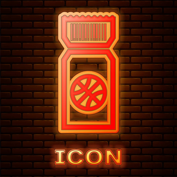 Žhnoucí neon basketbalový lístek ikona izolované na cihlové zdi pozadí. Vektorová ilustrace - Vektor, obrázek
