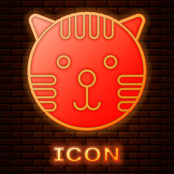 Brilhante neon Tiger signo do zodíaco ícone isolado no fundo da parede de tijolo. Coleção de horóscopo astrológico. Ilustração vetorial
 - Vetor, Imagem