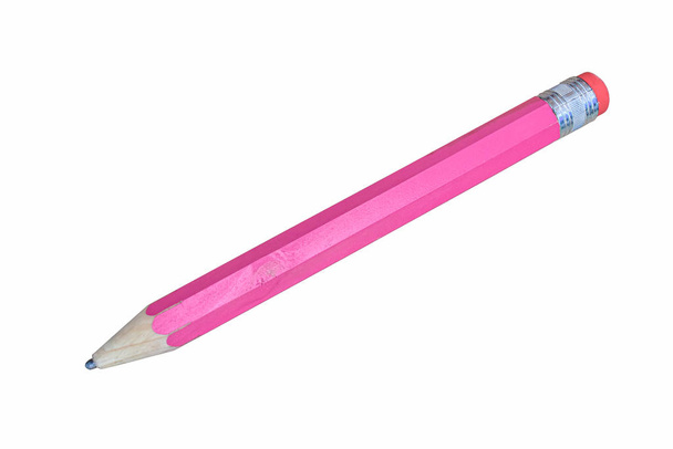 Big pink pencil, wooden school supplies, Isolated on white background. - Photo, Image