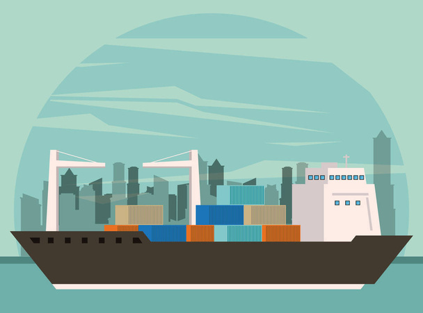 transportation cargo merchandise ship cartoon - Vector, Image