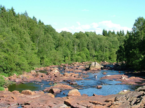 in summer the smaller rivers in southern sweden are often not as wide and wild,as in the spring,especially if the winter and spring were not as rainy. - Photo, image