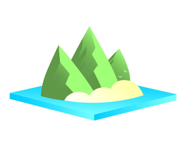 Cartoon colorful landscape with green mountains and trees with b - Vector, Image