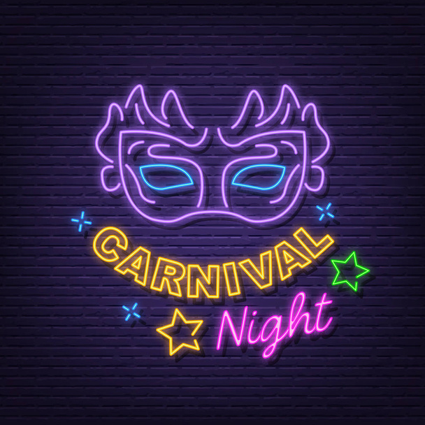 καρναβάλι νύχτα νέον πινακίδα - Διάνυσμα, εικόνα