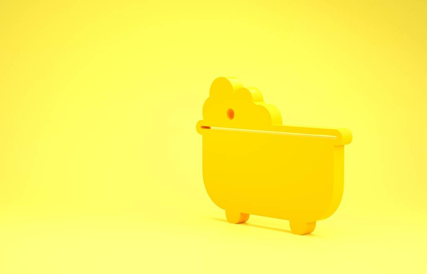Keltainen Vauva kylpyamme vaahto kuplia sisällä kuvake eristetty keltaisella pohjalla. Minimalismin käsite. 3d kuva 3D renderöinti
 - Valokuva, kuva