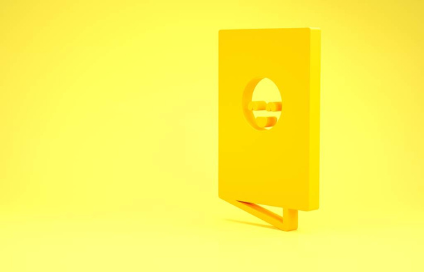 Жовтий Дитячий душ запрошення листівки, плакат, вітання, шаблон, іконка лелеки ізольовані на жовтому тлі. З Днем Народження. Концепція мінімалізму. 3D ілюстрація 3D рендеринга
 - Фото, зображення