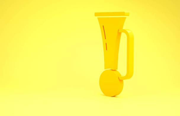 Желтый сигнал на значке транспортного средства выделен на желтом фоне. Концепция минимализма. 3D-рендеринг
 - Фото, изображение