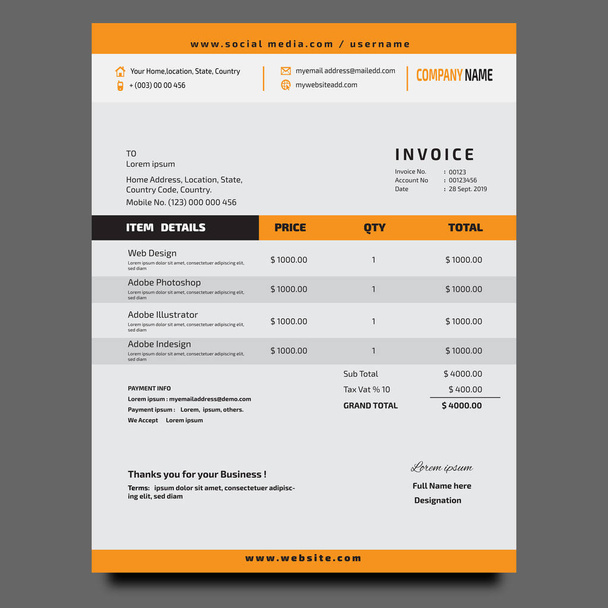 Corporate Business invoice template design. - illustration - Vector, Image