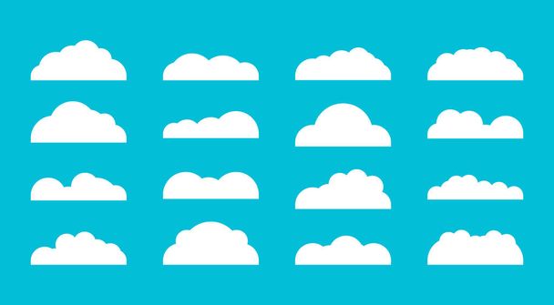 Conjunto de iconos de nube diffenrente en diseño plano aislado sobre fondo azul. Símbolo de nube para su web, etc
 - Vector, Imagen