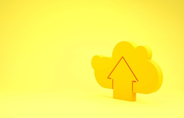 Ikona nahrávání žlutého mraku izolovaná na žlutém pozadí. Minimalismus. 3D ilustrace 3D vykreslení - Fotografie, Obrázek