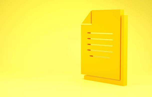 Ikona žlutého dokumentu izolovaná na žlutém pozadí. Ikona souboru. Ikona seznamu. Obchodní koncept. Minimalismus. 3D ilustrace 3D vykreslení - Fotografie, Obrázek