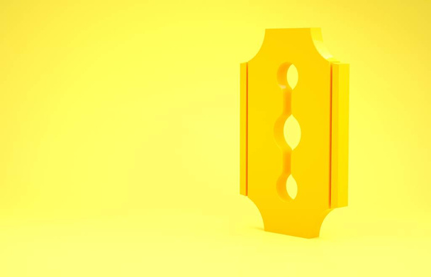 Κίτρινη λεπίδα εικονίδιο ξυραφιού απομονωμένο σε κίτρινο φόντο. Μινιμαλιστική έννοια. 3D απεικόνιση 3d καθιστούν - Φωτογραφία, εικόνα