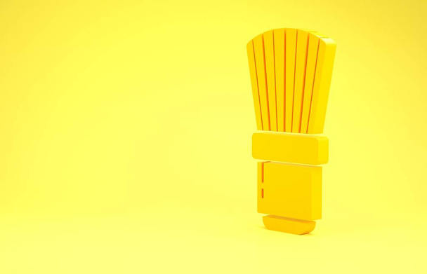 Żółta ikona szczotki do golenia izolowana na żółtym tle. Symbol zakładu fryzjerskiego. Koncepcja minimalizmu. Ilustracja 3d - Zdjęcie, obraz