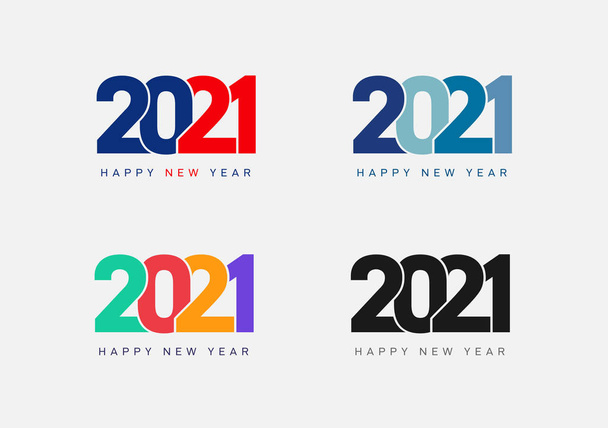 Šťastný nový rok 2021 design loga. Soubor obálek obchodního deníku pro rok 2021 s přáním. Šablona barevného brožurkového designu, karta, banner. Dovolená, vektorová ilustrace. Izolováno na bílém pozadí. - Vektor, obrázek