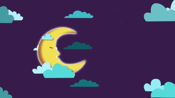 Cartoon animatie van de nachtelijke hemel met de beweging van wolken en de maan, abstracte achtergrond. bewegingsvideo - Video