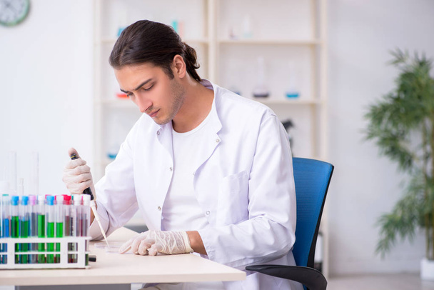 Joven químico masculino trabajando en el laboratorio - Foto, Imagen