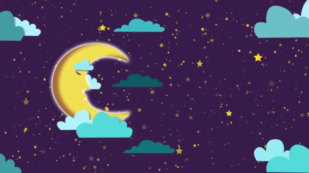 Animation cartoon du ciel nocturne avec le mouvement des nuages et de la lune, fond abstrait. vidéo de mouvement
 - Séquence, vidéo