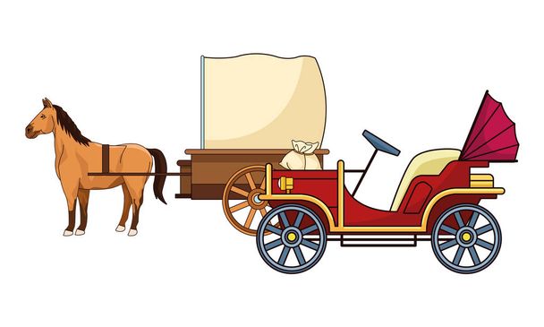 クラシックカーと馬車 - ベクター画像