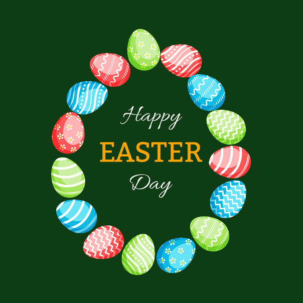 Happy Easter greeting card with colorful eggs - Вектор, зображення